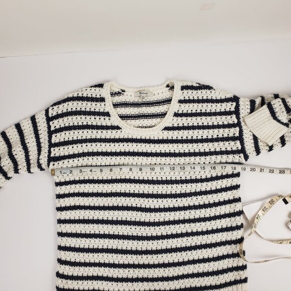 Madewell XXS Sweater Open Knit White/Deep Navy Blue Stripes Women XXSmall - Picture 6 of 13